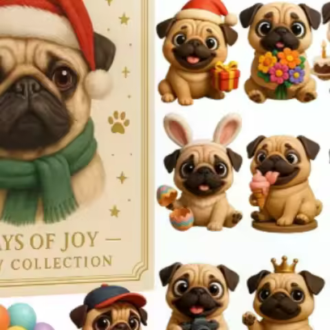 Pug Advent Calendar 2025, 24 Days Christmas Advent Calendar With Cute Pug Dog Hanging Ornaments, Hol
