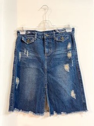 i Jeans 深藍色刷破感牛仔裙XL