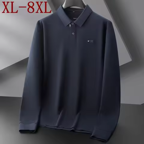8XL 7XL 6XL 2025 New Autumn Casual 100% Cotton Polo Shirt Man Tops High End Luxury Mens Shirts Long 