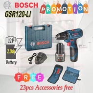 BOSCH GSR 120-LI 12V CORDLESS DRILL DRIVER / FREE 23 PIECES ACCESSORIES / PROMOTION DRILL / CAN DRILL WOOD AND METAL