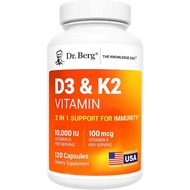 Dr. Berg Vitamin D3 & K2 10,000 IU + MK-7 – 120 Capsules – Immune, Bone & Heart Support* Supplement 
