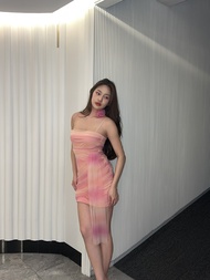 Halfdayoff.co - Zoey Mesh Dress ชุดสายเดี่ยวประดับมุก เดรสสั้น ชุดออกงานหวานเซ็กซี่ เดรสหรู แฟชั่นปา