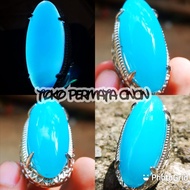 Cincin Batu Akik Blue Spyrtus Biru Langit Model Pandan Kristal High Quality