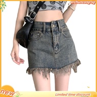 Women's Denim Skirt Gyaru Skirts for Woman Clothes Fringe Short Jeans Mini Streetwear Offer Free Shi