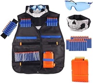 Kids Tactical Vest Kit for Nerf Guns N-Strike Elite Series with 40 Pcs Refill Darts,1 Reload Clips, 1 FaceTube Mask, 1 Hand Wrist Bands and 1 Protective Glasses for Boys and Girls