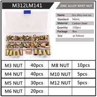 150pcs M3 M4 M5 M6 M8 M10 M12 Zinc Rivet Nuts Flat Head Knurled Screw Zinc-Alloy Rivet-Nuts Assortment Kit LM141