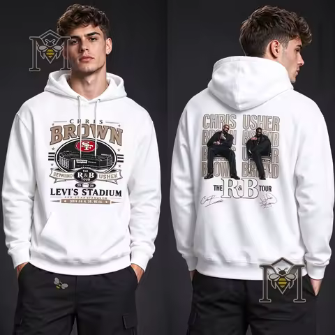 Chris Brown Usher The R&B Tour Levi's Stadium Double Sided Hoodie Unisex Hip Hop Concert Merch Pullo