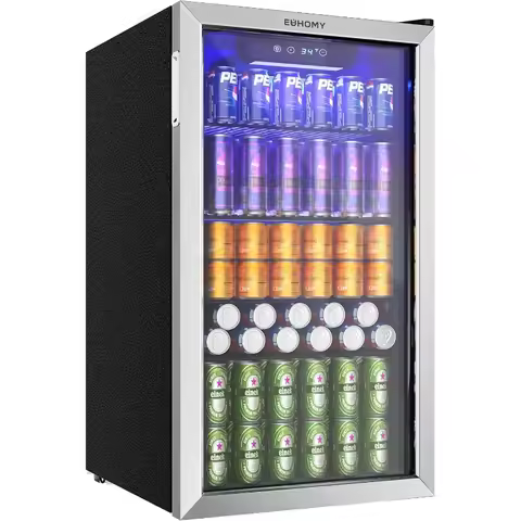 EUHOMY Beverage Refrigerator and Cooler, 126 Can Mini fridge with Glass Door, Small Refrigerator wit