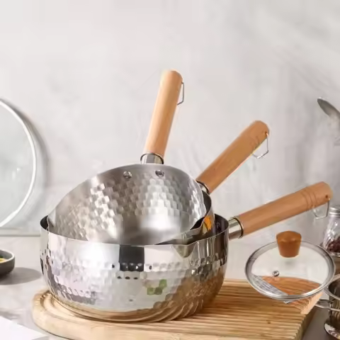Stainless Steel Yukihira Pan Yukihira Saucepan with Lid Yukihira Pot with Hook Japanese Milk Pot Sau
