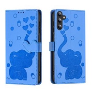 全城熱賣 - 適用於三星 Galaxy S24 5G 卡通象壓花手機皮套（藍色）