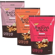 Makhanawala's Roasted Makhana/ Water Lilly Pops / Gorgon Nut | Combo of Himalayan Pink Salt + Cheesy Italiana + Spicy Indiana | Healthy Makhana Snack, 3 Packs, 80 g Each.