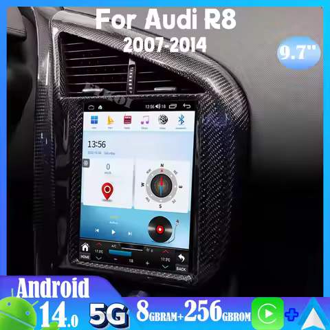 Carbon Fiber Panels For Audi R8 2007-2014 Car Radio Automotive Multimedia Car Play Android Auto Blue