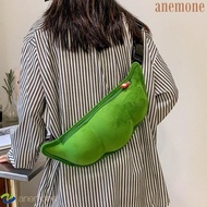 ANEMONE Soybean Shoulder Bag, Creative Green Edamame Shape Bag, Funny Zipper Closure Soft Texture Ca