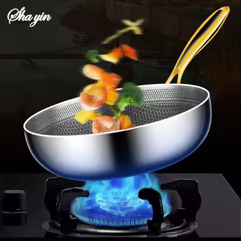316 Stainless Steel Frying Pan Wok Non-stick Cooking Honeycomb Steak Gas Stove Pot Induction General