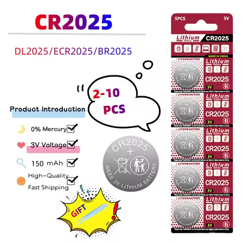 2-10pcs 150mAh CR2025 Battery Coin Cells CR 2025 DL2025 BR2025 LM2025 ECR2025 3V Lithium Button Batt