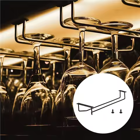 under Cabinet Wine Glass Holder Iron Stemware Shelf Sturdy Single Rail Glassware Drying Hanger for K