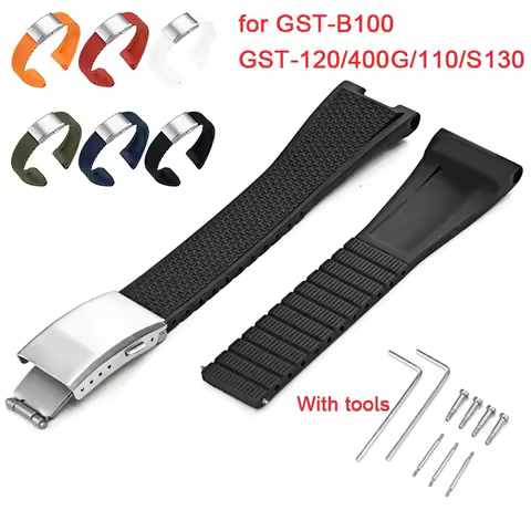Silicone Strap for Casio G-Shock GST-B100 GST-120/400G/110/S130 GST-S210B GST-W300 Metal Folding Buc
