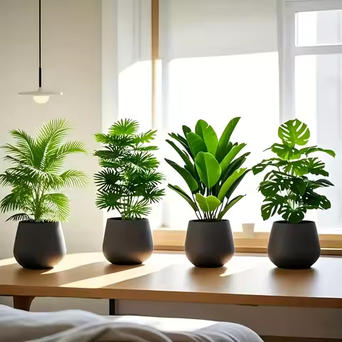 4pcs Large Artificial Palm Tree Plants Set with Lush Green Foliage for Home Wedding Garden Balcony O