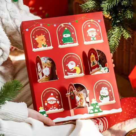 New Empty Christmas Mystery Box Fillable Compartments Christmas Pattern Poke Gift Box Packaging Box 