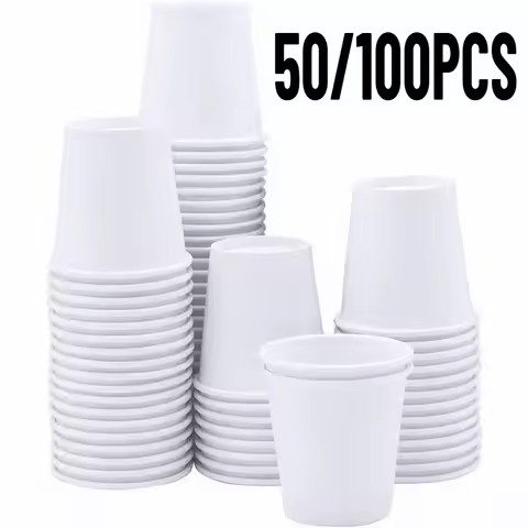 50/100PCS Disposable White Paper Cups Juice Coffee Liquid Containers Daily Outdoor and Tasting Paper
