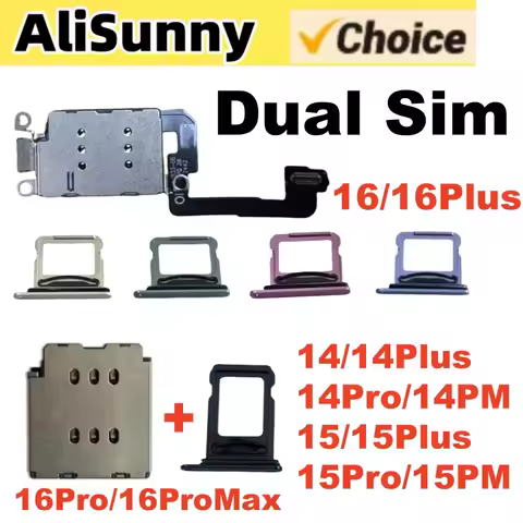 1set Dual Sim Card Reader Flex Cable + Tray Slot for iPhone 16 Plus 15 14 Pro Max Nano Connector Hol
