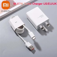 Xiaomi Mi 67W Super Fast Turbo Charger 1M L-Plug 6A Cable For Mi 14 13 12 12T 11 Redmi Note 12 Pro Poco X3 EU/US/UK Plug