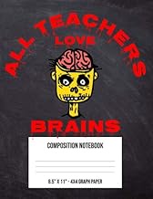 All Teachers Love Brains: Large 4 x 4 Math Graph Paper Composition Notebook and Grid Squared Paper F