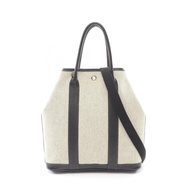 【二手】愛馬仕 Garden File PM 手提包，米白色/黑色帆布皮革，女士，二手