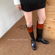 French Daigou Gu??C cci/Ancient??Chi Black Full Leather Brown Piping Flat Boots Knight Boots Boots W