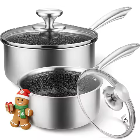 KOCH SYSTEME CS Hybrid Nonstick Stainless Steel Saucepan Set, 1QT & 2QT Triply Stainless Steel Sauce
