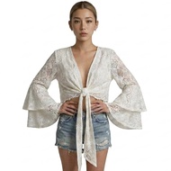 Belle Lace Tie-Front Cardigan | Summer Boho Minimalist Flare Sleeve Cropped Outerwear