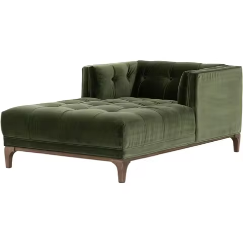 Retro dark green velvet buckle noble concubine bed with solid wood feet, single noble concubine sofa