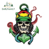 EARLFAMILY 13cm x 10.8cm Rasta Kraken Anchor Skull Car Sticker Rear Windshield Kayak Surfboard Decal Waterproof Car Accessories