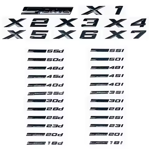3D ABS Glossy Black SDrive Alphanumeric Emblem Sticker for BMW X1 X2 X3 X4 X5 X6 X7 & GT - 18i 20i 2