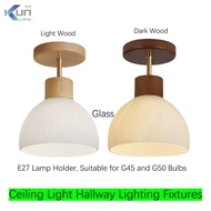 Small Area Entrance Hall Corridor Dark Wood Light Wood Glass E27 Bulb Ceiling Light Downlight