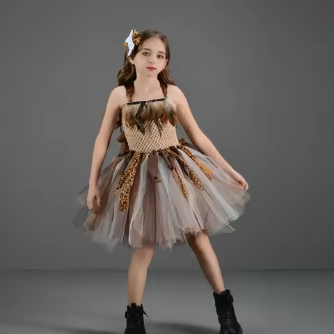 Halloween Costumes for Girls Kids Animal Fancy Dress Children Jungle Princess Cosplay Outfit for Bir