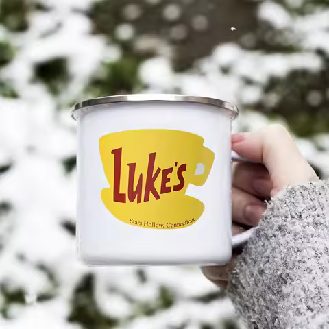 Luke's Diner Coffee Mugs Enamel Cup Reusable White Eco Friendly Ceramic Drinkware Cup Tea Milk Beer 