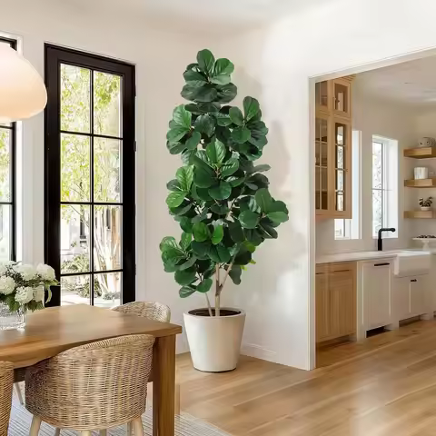 4FT/5FT/6FT/7FT Fiddle Leaf Fig Tree Artificial with Leaves, Realistic Faux Ficus Lyrata Trees in Wh