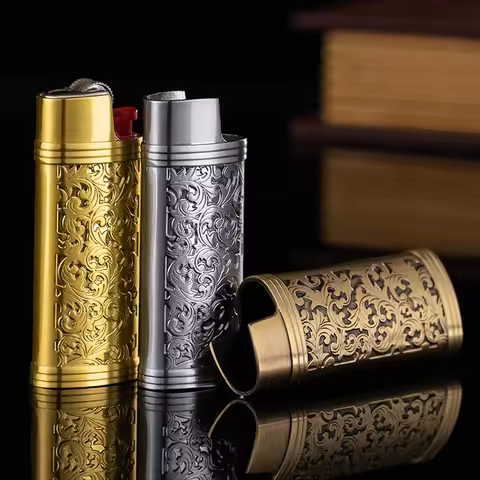 Zinc Alloy Lighter Cover For Bic J5 J25 Disposable Mini Retro Lighter Cover With Noble Pattern