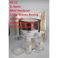 Fiberglass Set (O12) - 1kg Resin, 60cc Hardener, 1/2kg WRC, Brush, Cup w/ 30ml Wax Sol