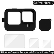 Go Pro 9 Silicone Case Tempered Glass Screen Protective Film Lens Cap Cover Protector For Gopro Hero 9 Black Action Camera Accessories