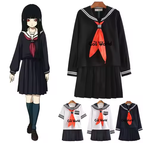 Japanese Jigoku Shoujo Enma Ai Summer Sailor Suit JK School Uniform Students Cloth Anime Cosplay Cos