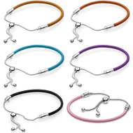 Multicolor Leather With Adjustable Sliding Clasp Bracelet 925 Sterling Silver Bangle Fit Original Europe Bead Charm DIY Jewelry