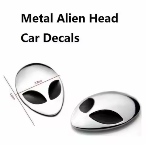 2pcs Chrome Metal 3D Alienware Head Auto Logo Sticker Badge Emblem Car Decal Car Accessories