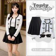 DazzelChic 3in One Set Cardigan Top for Teenagers (Glasses + Cardigan + Short Pleated Skirt) Korean 