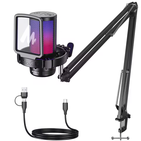 Maono DGM20S USB Microphone Gaming Mic Condenser Mic RGB Mic Noise Canceling Mic with Mic Gain,RGB L