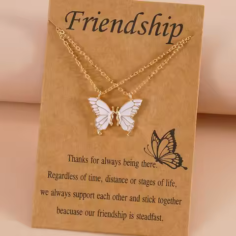 2 Best Friend Butterfly Necklaces BFF Friendship Necklace for 2 Girls Lover Couple Necklace Long Dis