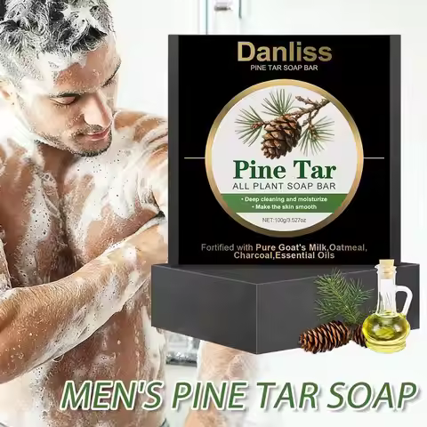 Mens Pine Tar Soap Bar Deep Cleansing Bath Bar Soap with Natural Pine Tar, Smell Fresh Moisturizing 