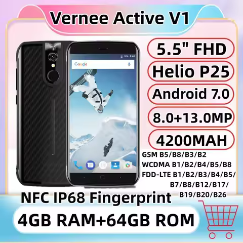 Vernee Active V1 NFC IP68 SmartPhone 5.5 Inch Android 7.0 MTK6757 Octa Core 4GB RAM 64GB ROM 13.0MP 
