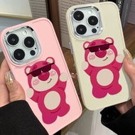 Funny Sunglasses Pink Bear Creative Phone Case Compatible for IPhone 11 12 13 Pro 14 15 7 8 Plus SE 2020 XR X XS Max TPU Soft Casing Metal Buttons Shockproof Large Hole Frame